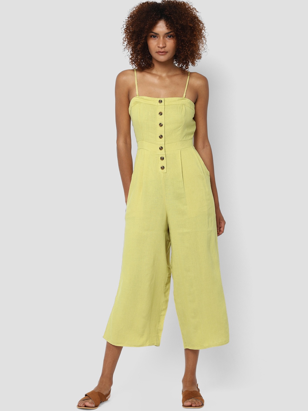 

AMERICAN EAGLE OUTFITTERS Women Lime Green Solid Culotte Jumpsuit