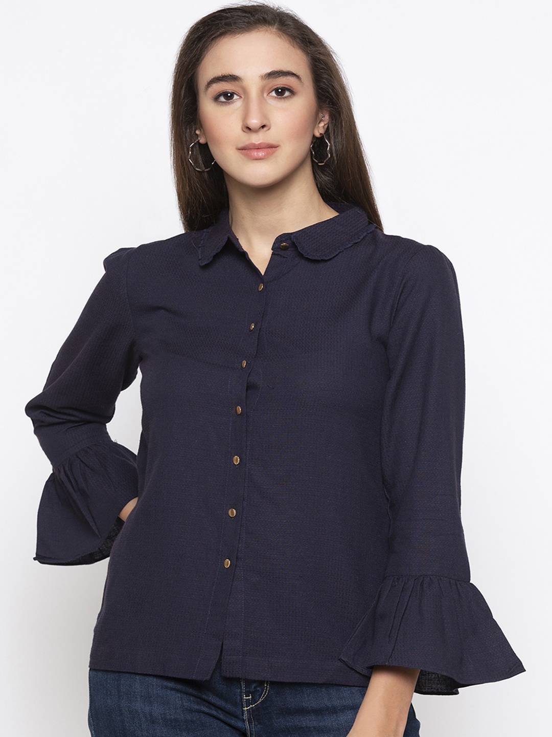 

Globus Women Navy Blue Regular Fit Solid Casual Shirt