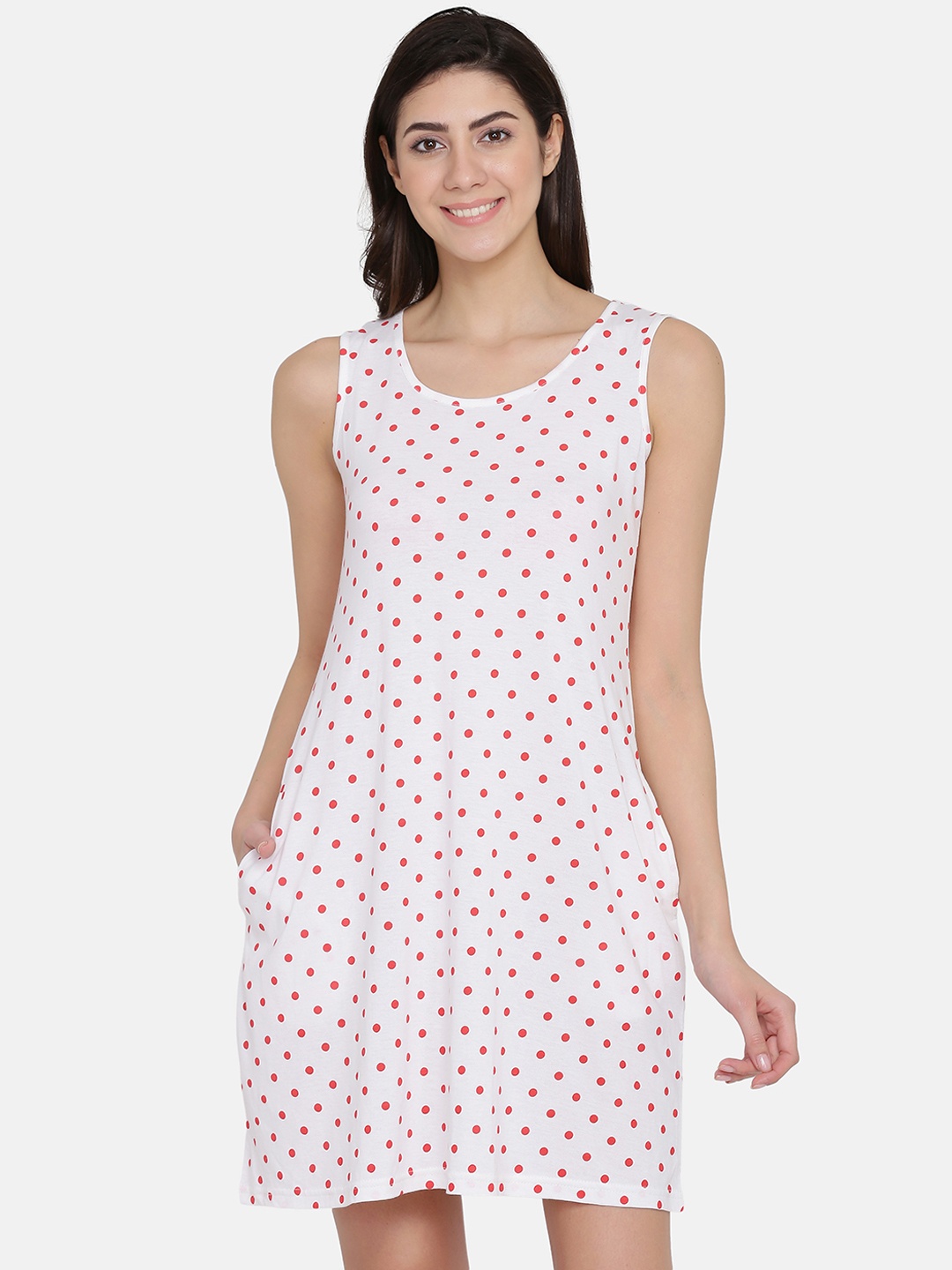 

Clovia Women White & Red Printed Nightdress