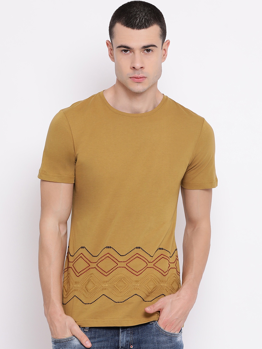 

Antony Morato Men Mustard Printed Round Neck T-shirt