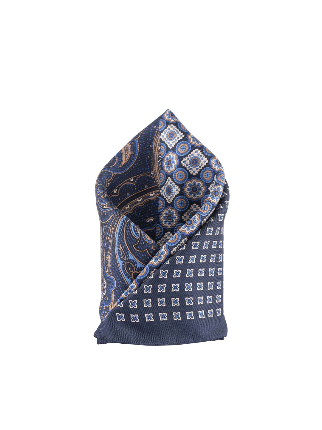 

The Tie Hub Men Navy Blue & Green Printed Silk Reversible Pocket Square