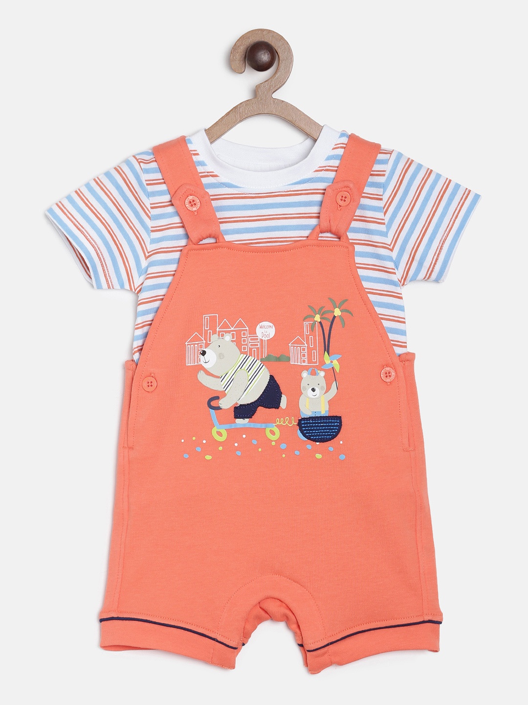 

MINI KLUB Boys Orange & White Striped T-shirt with Dungarees