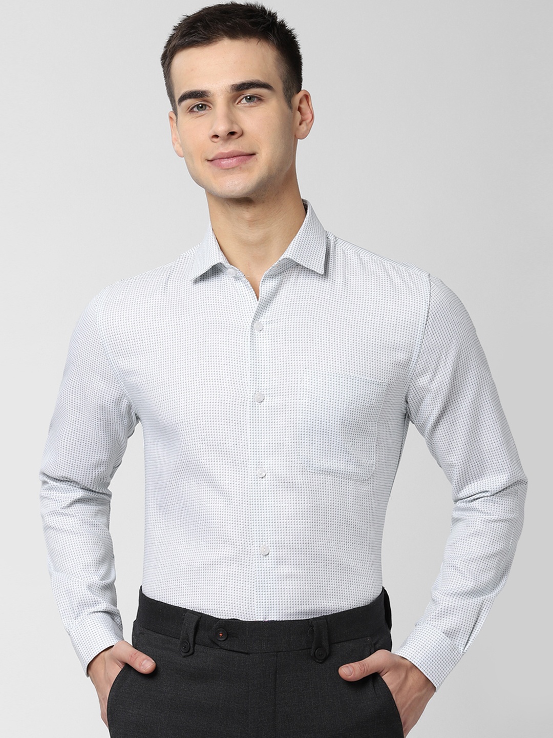 Peter England Men White Slim Fit Printed Formal Shirt