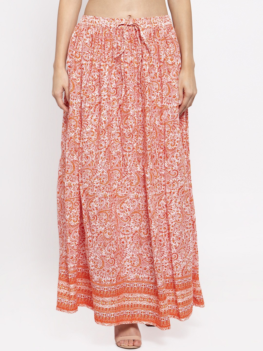 

Ayaany Women Red & White Printed Flared Maxi Skirt