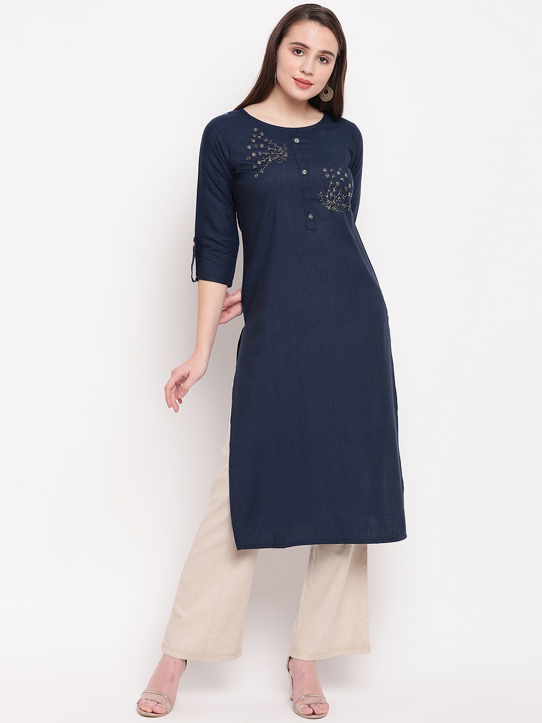 

Vbuyz Women Blue Embroidered Straight Kurta