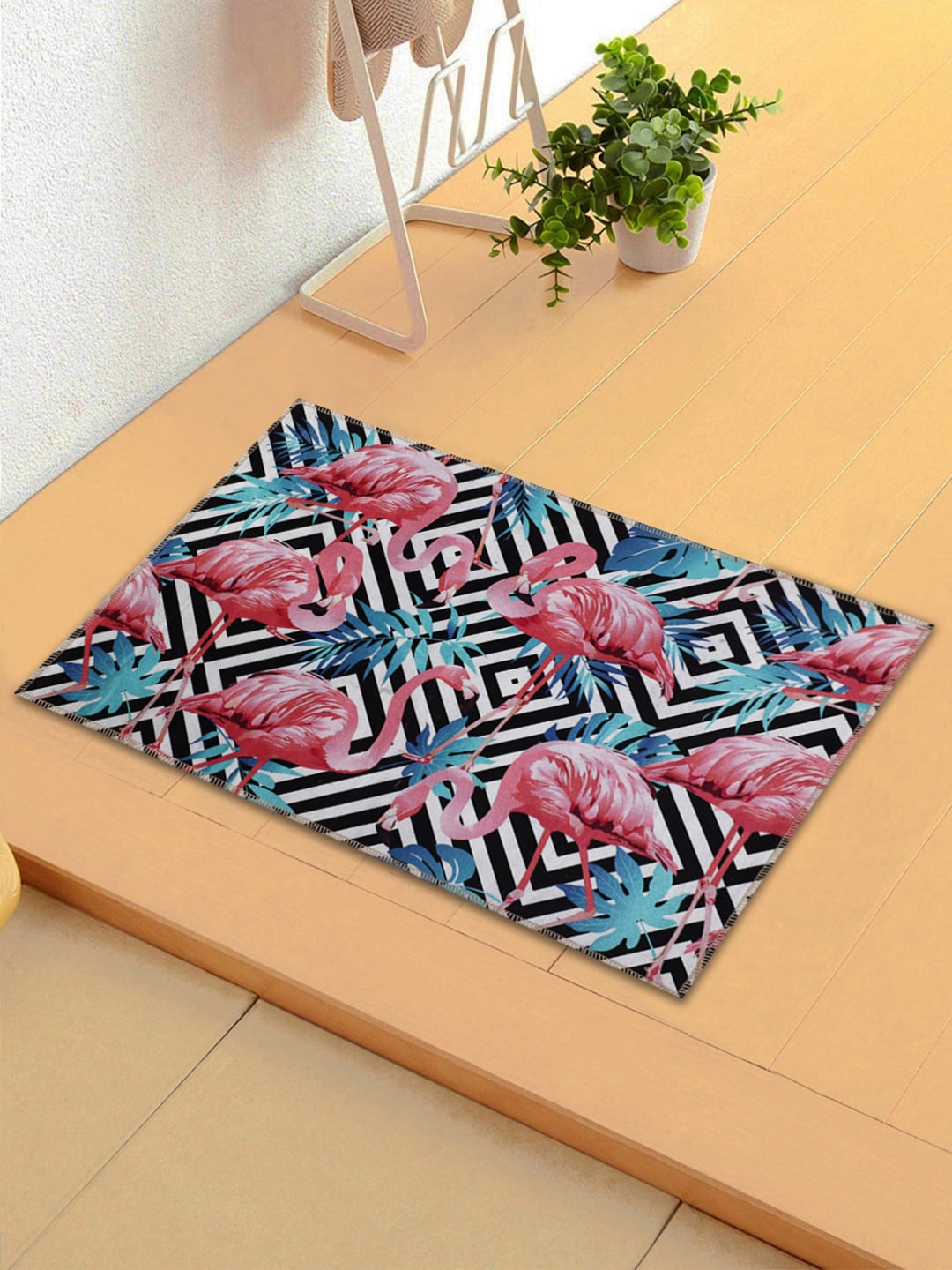 

ROMEE Black & Pink Printed Rectangular Anti-Skid Doormat