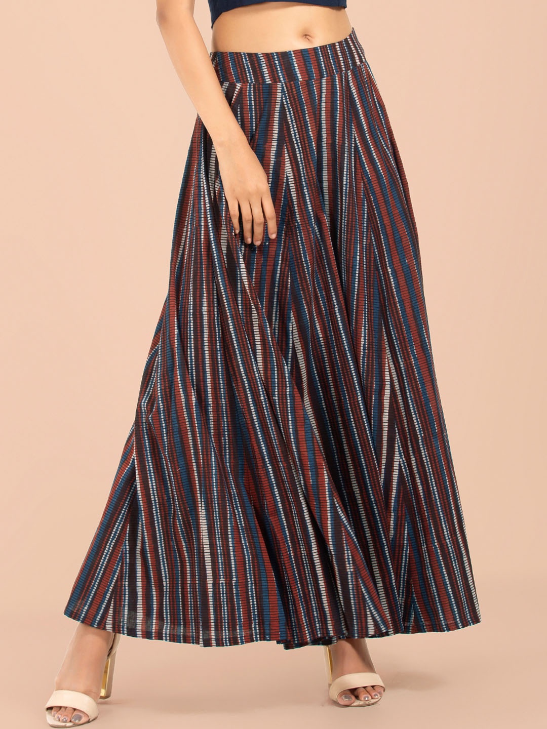 

INDYA Women Blue & Red Striped Flared Palazzos