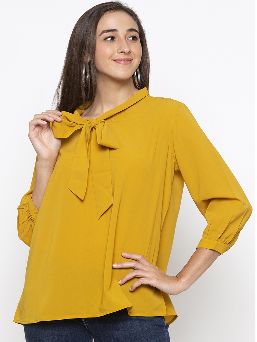 

Globus Women Yellow Solid A-Line Top