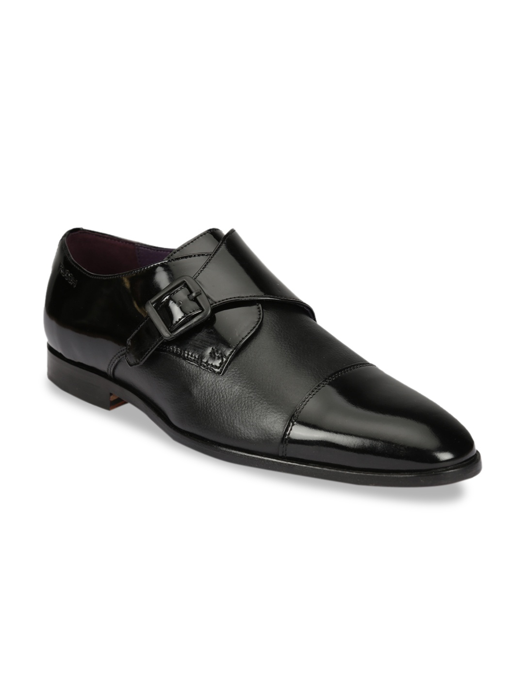 

Ruosh Men Black Solid Leather Formal Monks