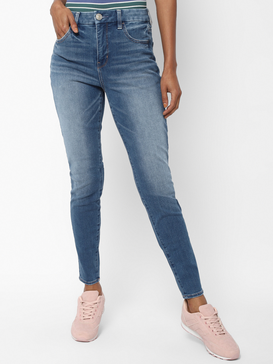 

AMERICAN EAGLE OUTFITTERS Women Blue Regular Fit High-Rise Clean Look Stretchable Jeans