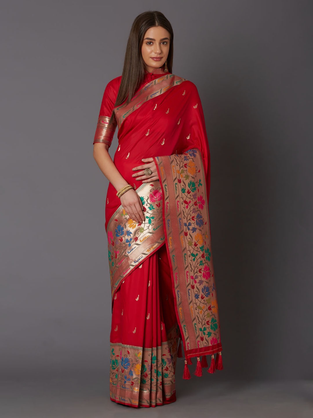

Mitera Red Silk Blend Woven Design Banarasi Saree