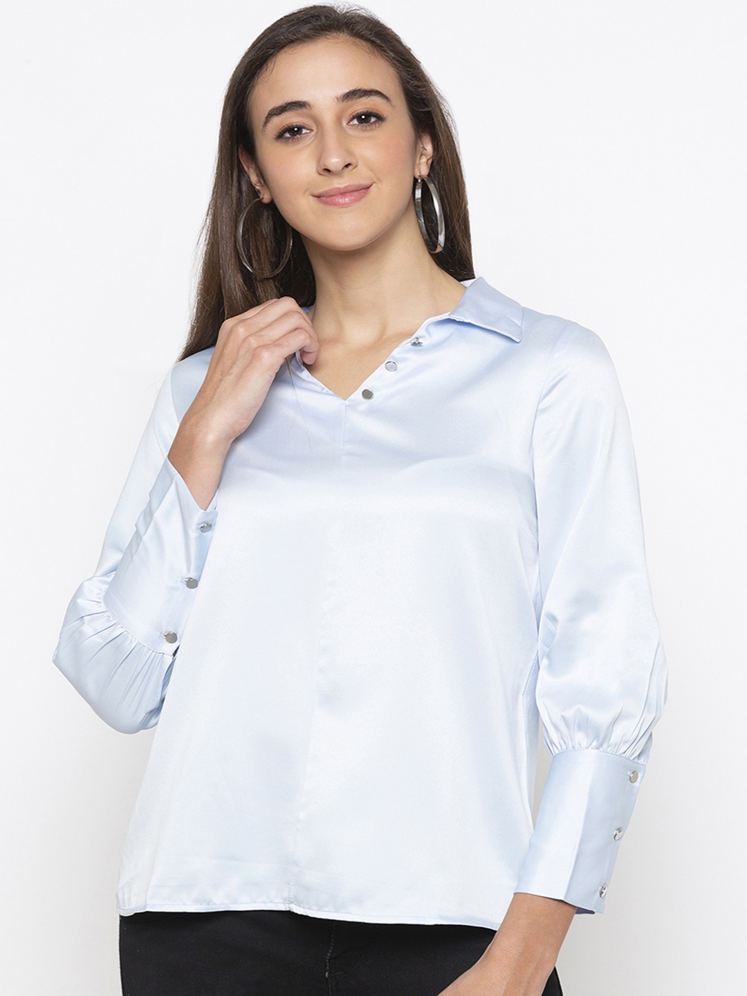 

Globus Women Blue Solid Shirt Style Top