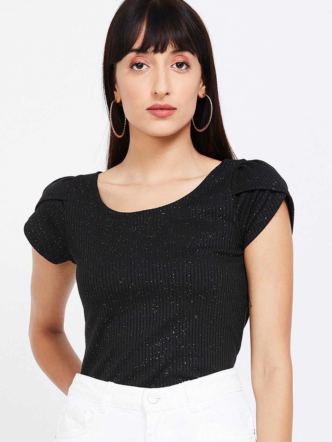 

CODE by Lifestyle Women Black Self Design Top