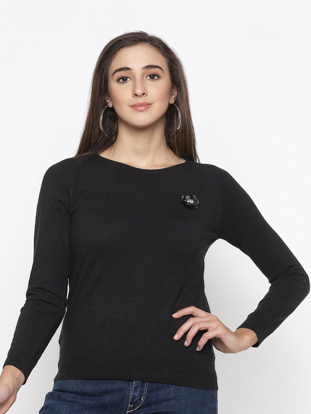 

Globus Women Black Solid Knitted Top