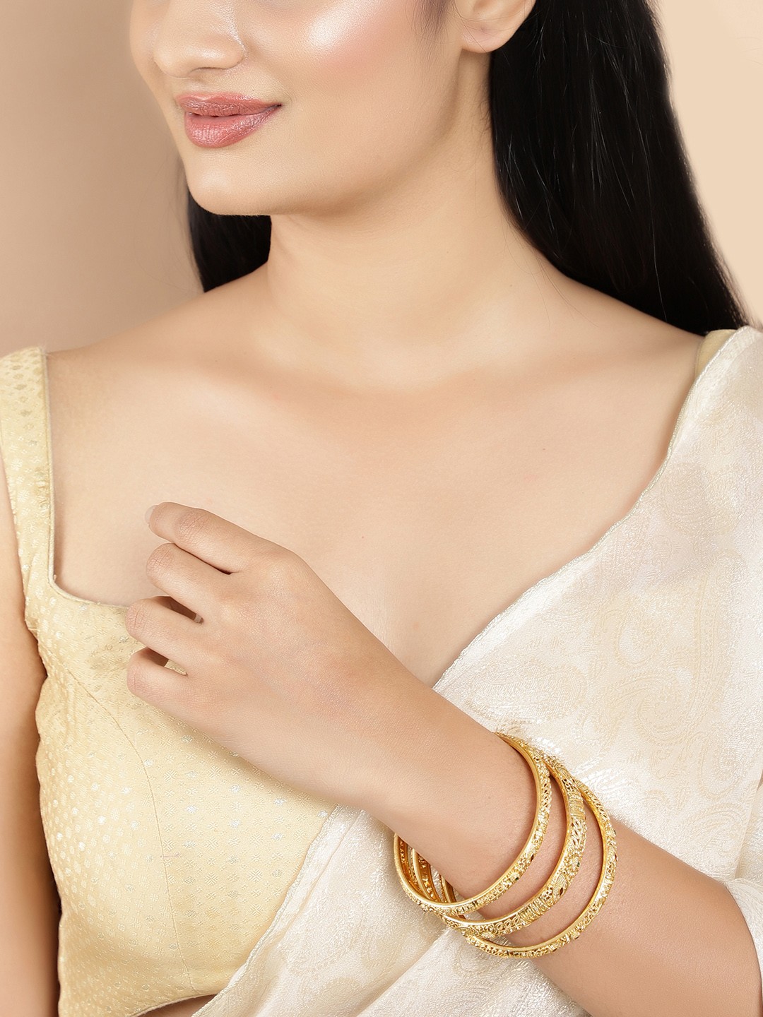 

Rubans Set of 3 22K Gold-Plated Handcrafted Bangles
