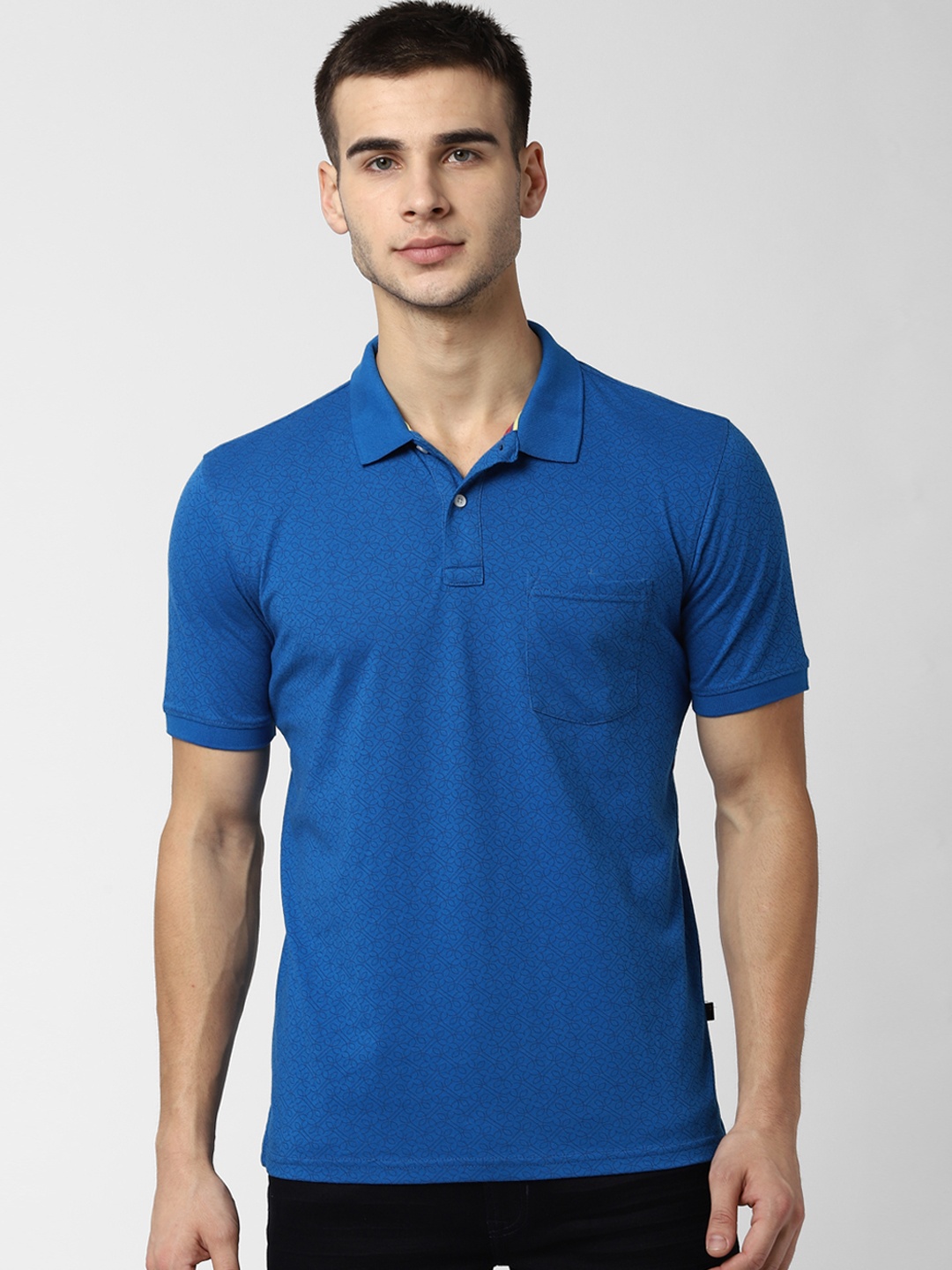 Peter England Casuals Men Blue Printed Polo Collar T-shirt