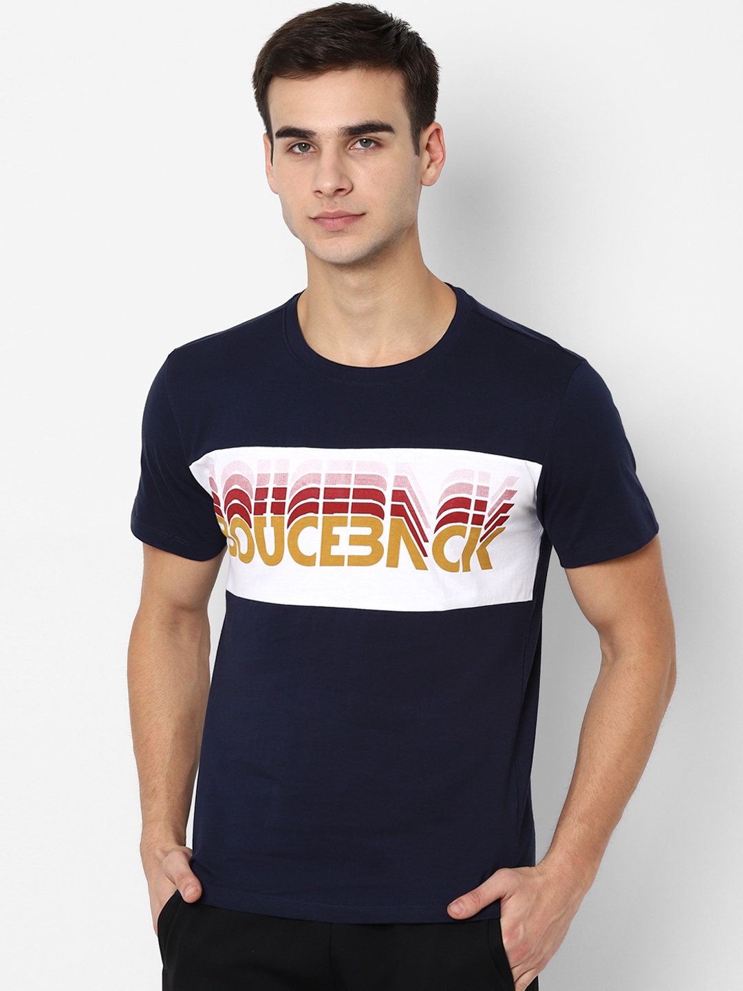 

SKULT by Shahid Kapoor Men Navy Blue Printed Round Neck Pure Cotton T-shirt