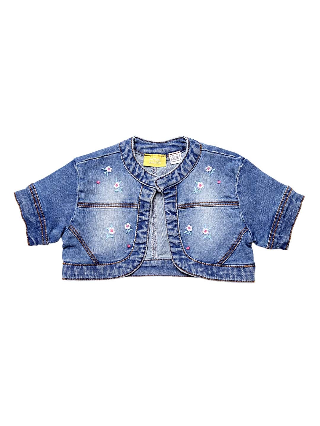 

Chicco Girls Blue Embroidered Denim Open Front Shrug