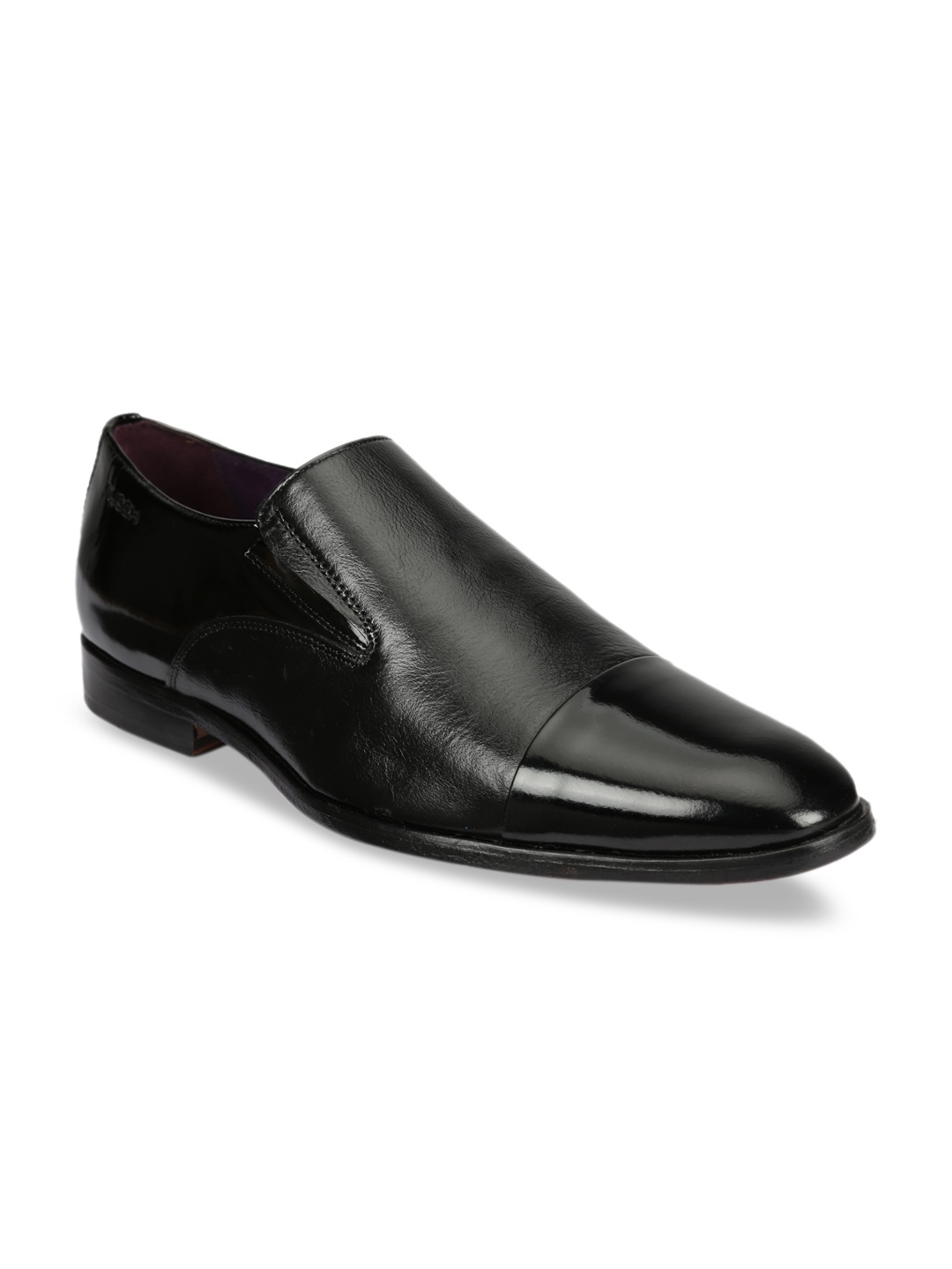 

Ruosh Men Black Solid Leather Formal Slip-Ons