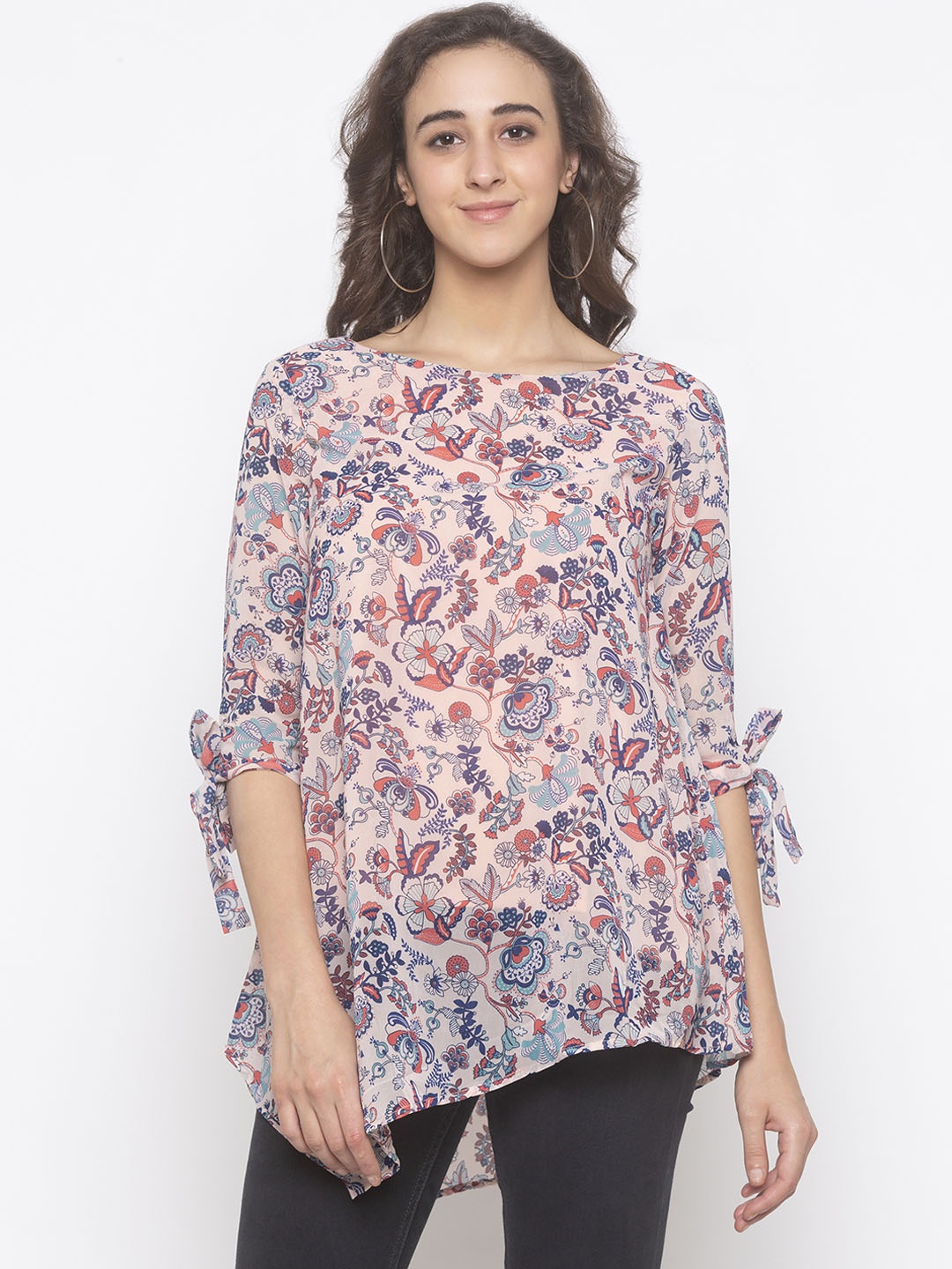 

Globus Women Pink & Blue Printed A-Line Longline Top