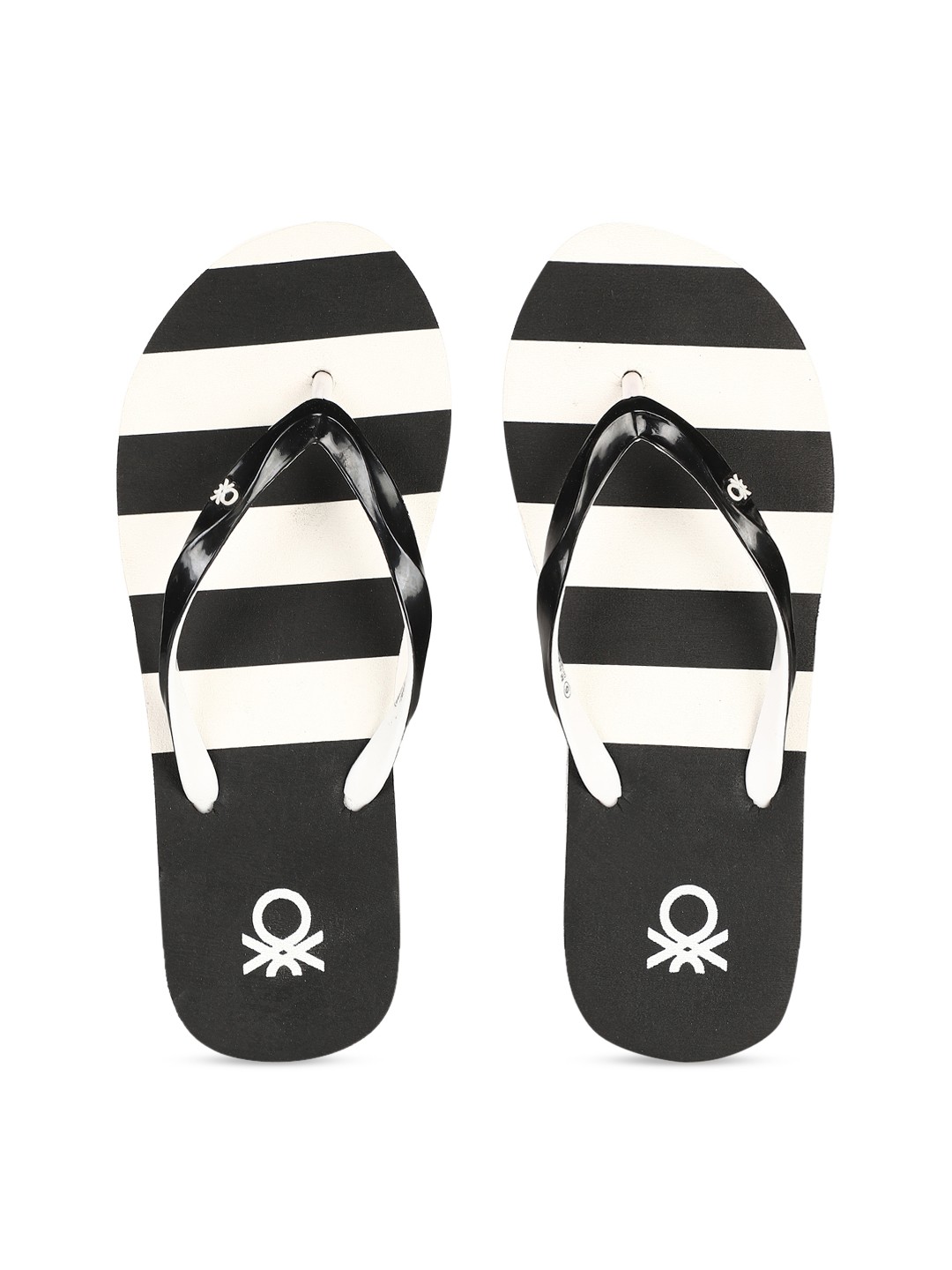 

United Colors of Benetton Women Black & White Printed Thong Flip-Flops