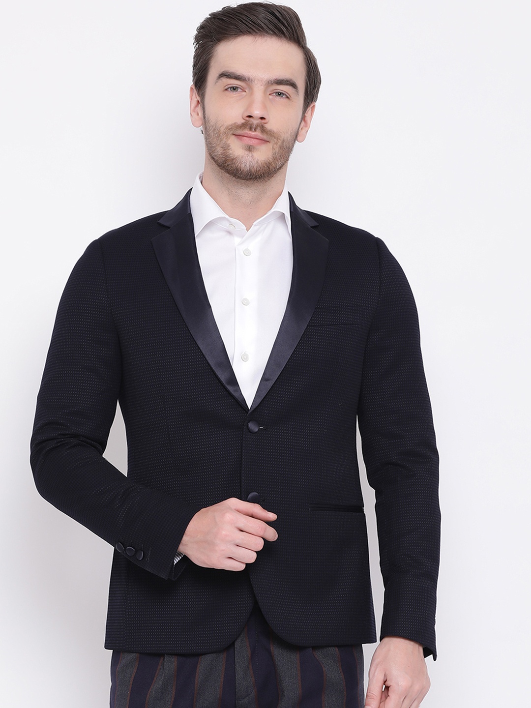 

Antony Morato Men Blue Self-Design Single-Breasted Formal Blazer