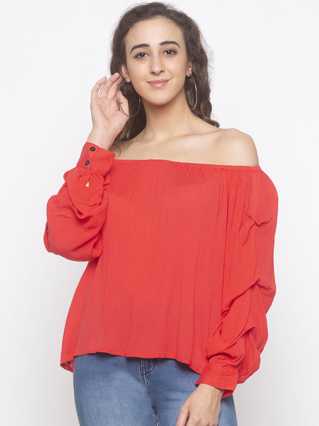 

Globus Women Red Solid Bardot Top