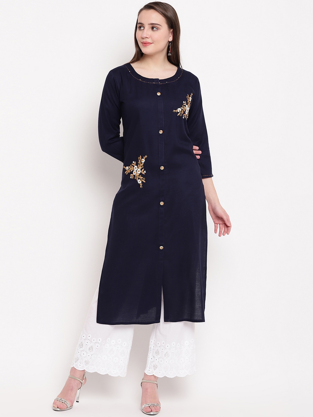 

Vbuyz Women Blue Embroidered Straight Kurta