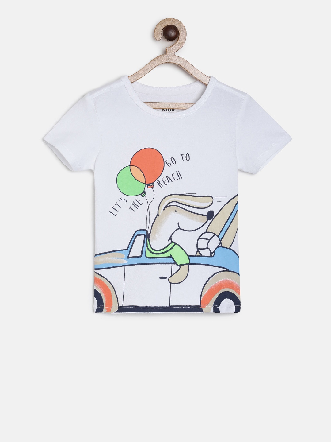 

MINI KLUB Boys White Printed Round Neck Pure Cotton T-shirt