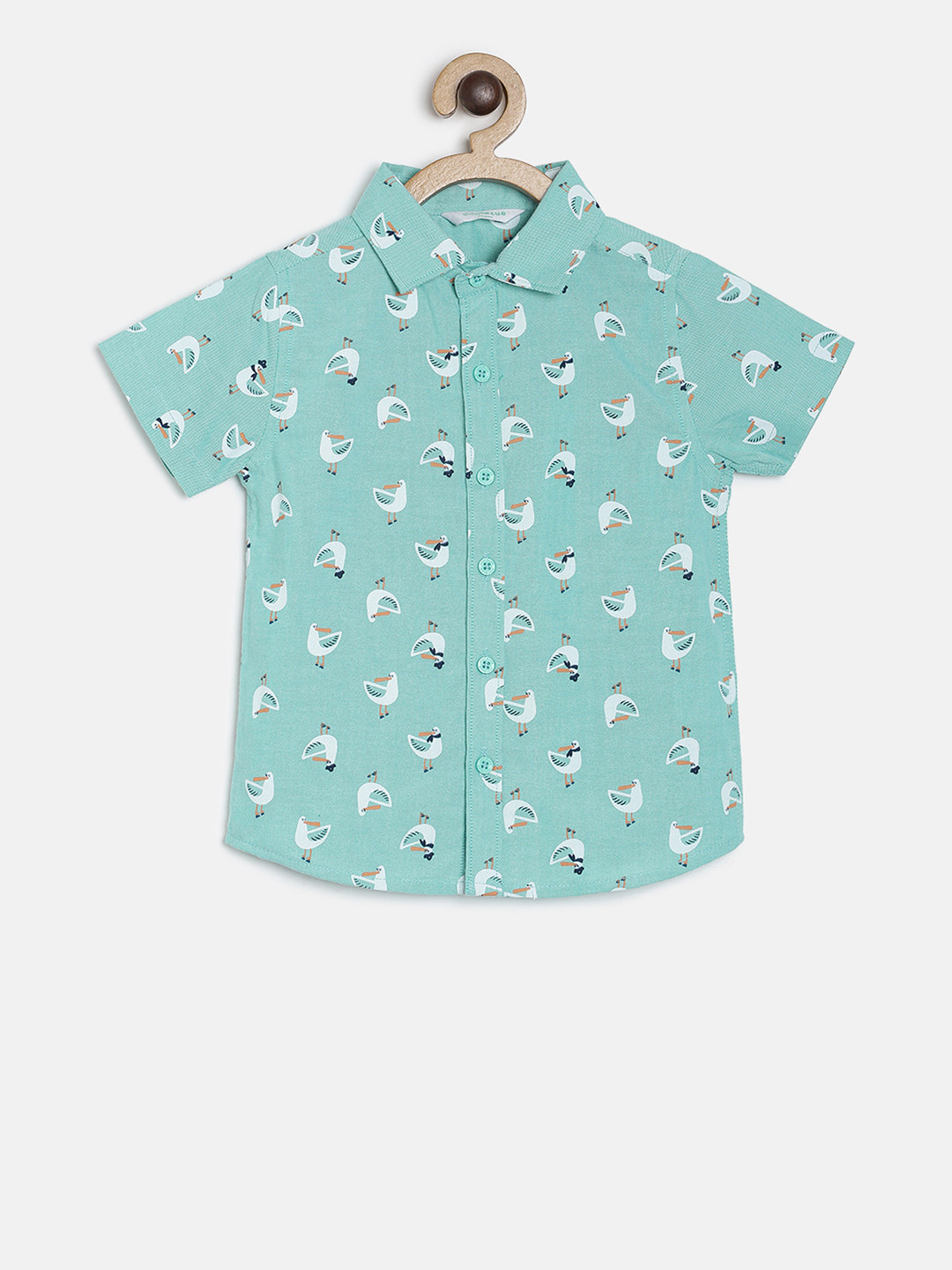 

MINI KLUB Boys Green & White Regular Fit Printed Casual Shirt