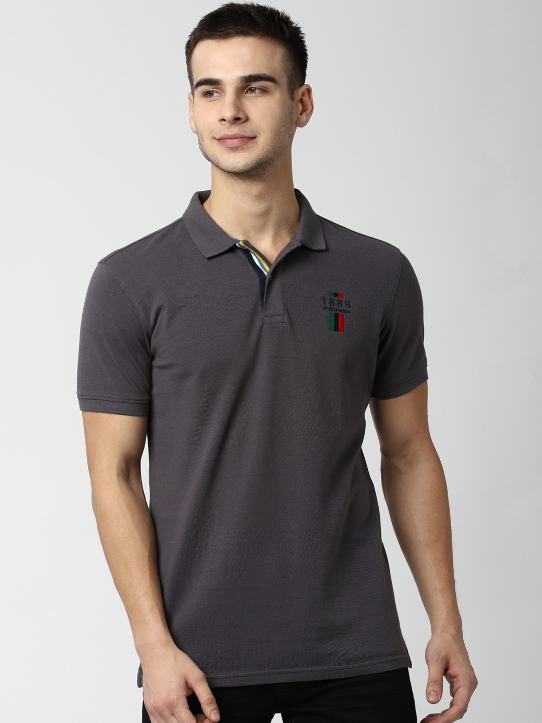 

Peter England Casuals Men Grey Solid Polo Collar T-shirt