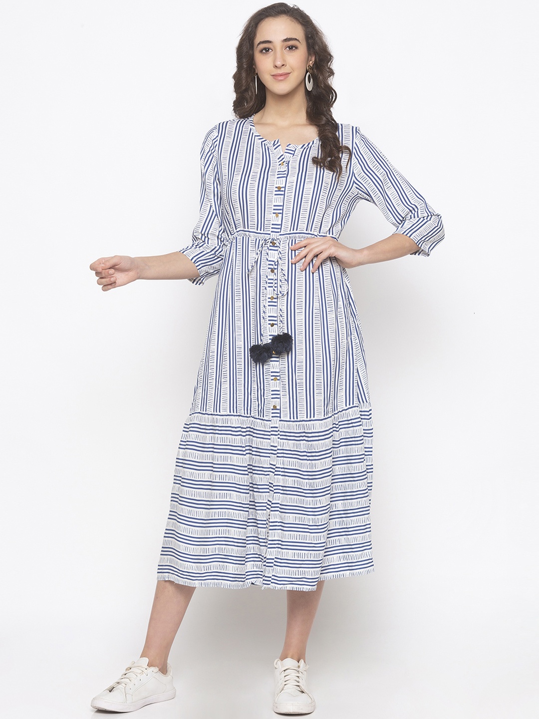 

Globus Women White & Blue Striped Fit and Flare Dress
