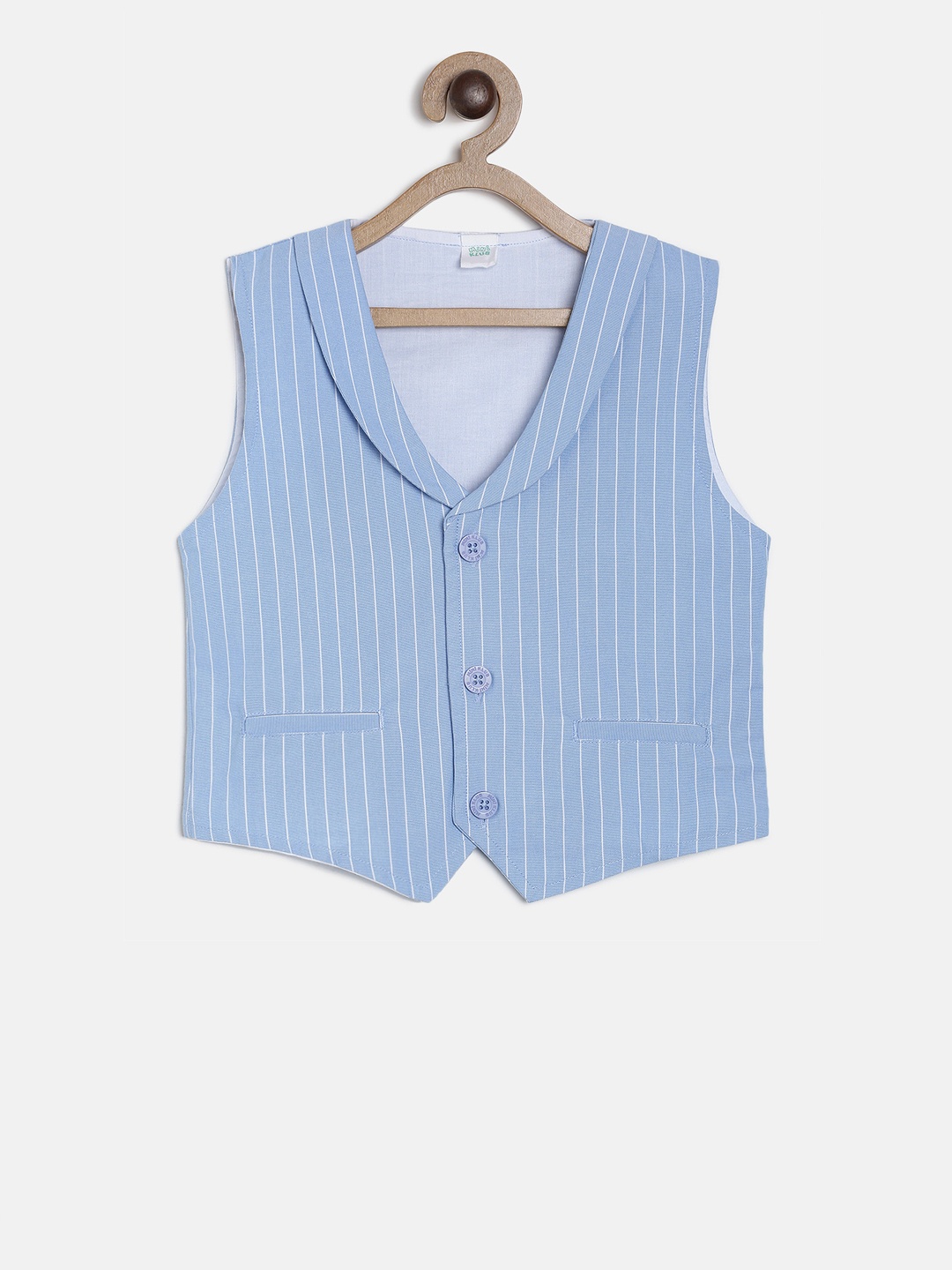 MINI KLUB Boys Blue Striped Pure Cotton Waistcoat