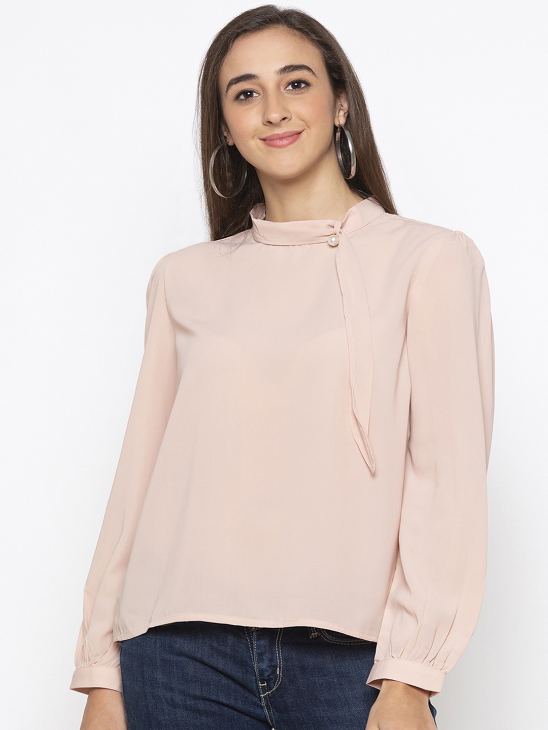 

Globus Women Peach-Coloured Solid Pure Cotton Top