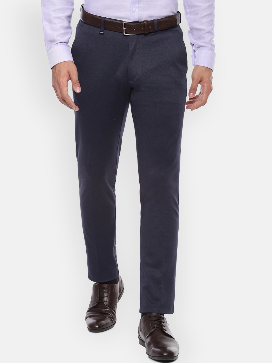 

Van Heusen Men Navy Blue Slim Fit Solid Regular Trousers