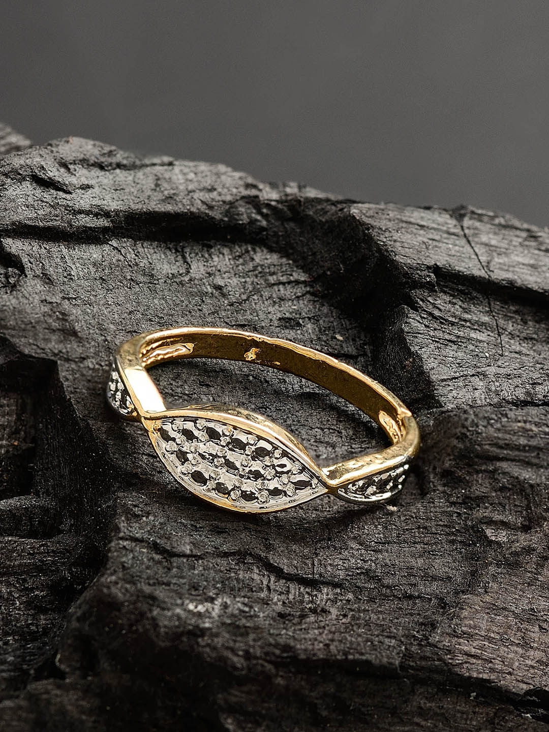 

E2O Women Gold-Plated & White Stone-Studded Finger Ring