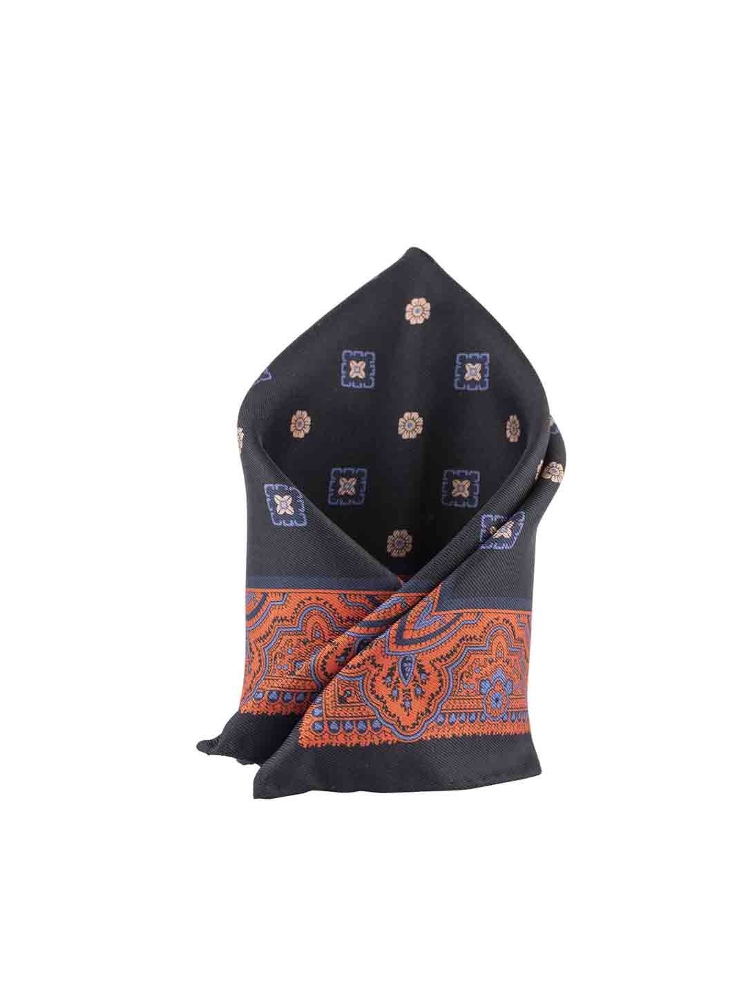 

The Tie Hub Men Orange & Blue Printed Silk Reversible Pocket Square