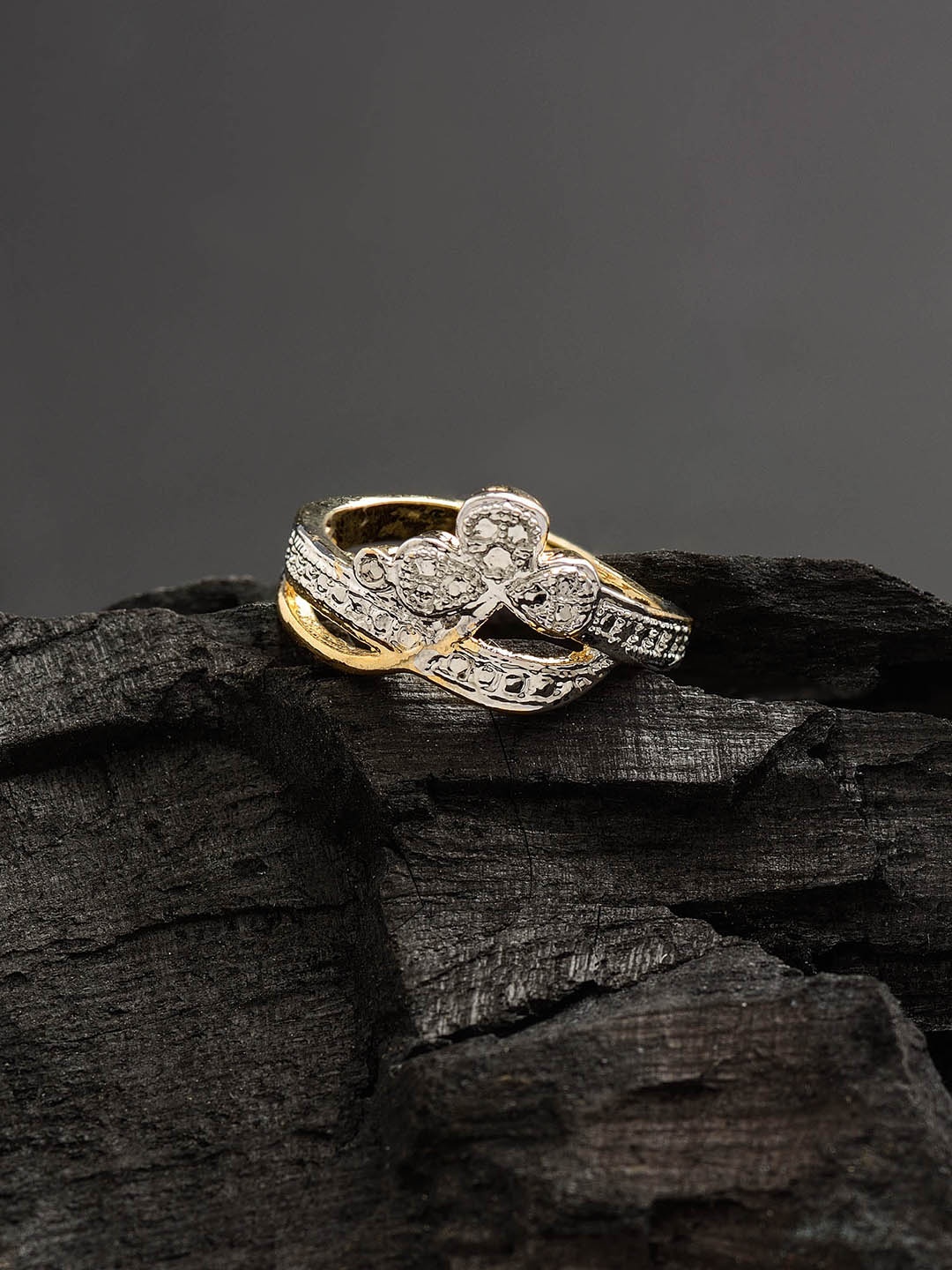 

E2O Women Gold-Plated & White Stone-Studded Finger Ring