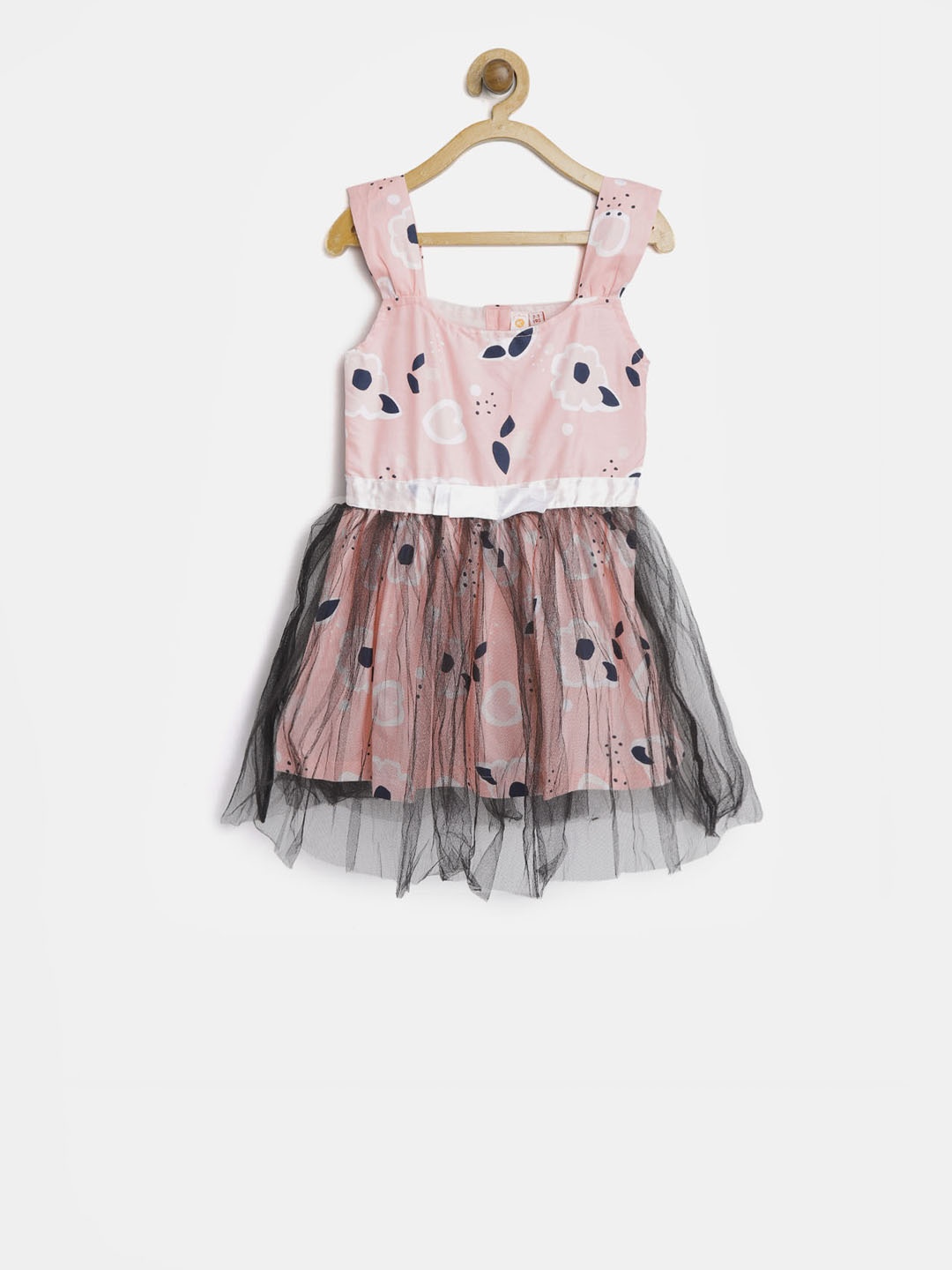 

Kids On Board Girls Pink & Black Printed Fit and Flare Dress