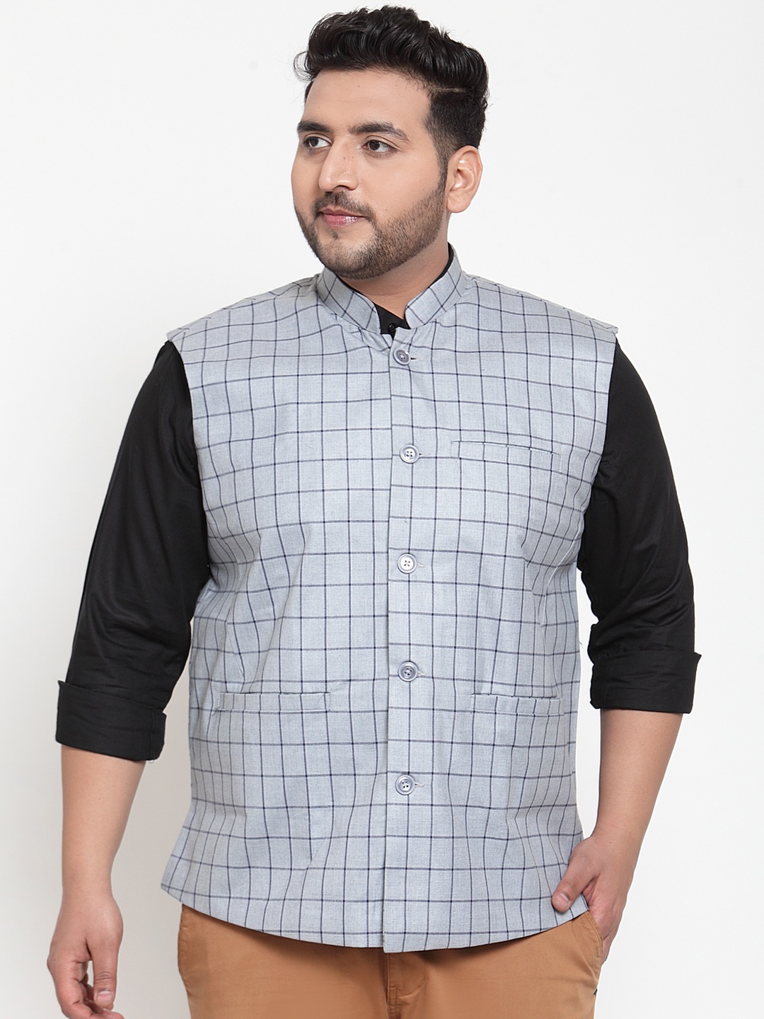 

plusS Men Blue Checked Waistcoat