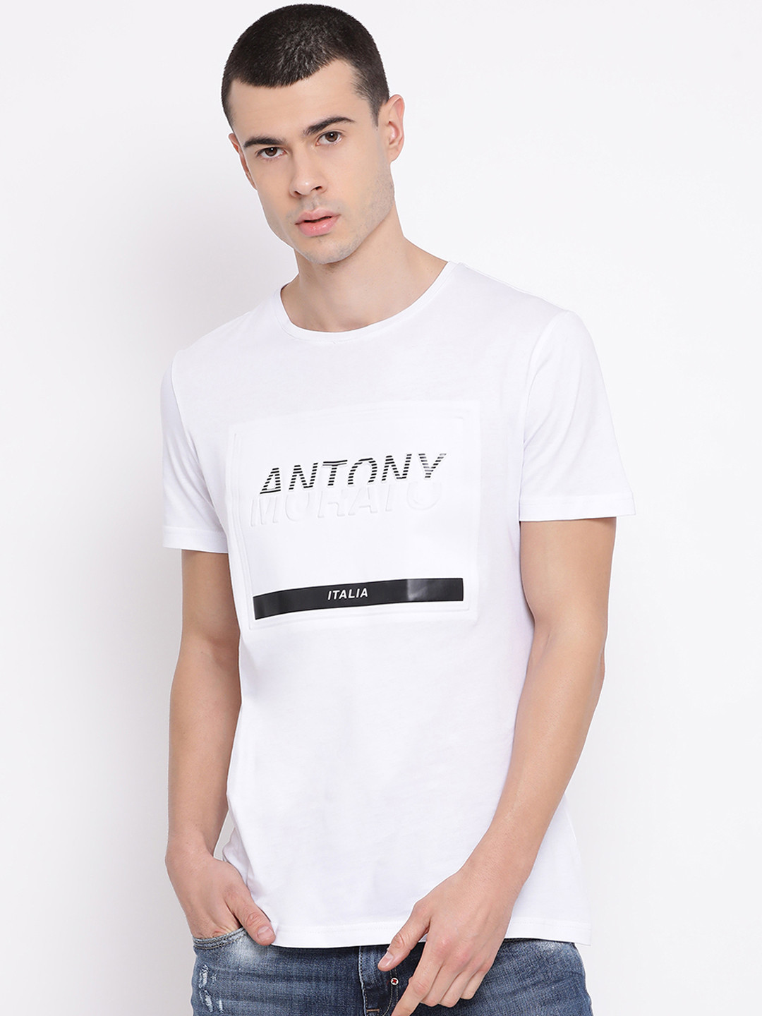 

Antony Morato Men White Printed Round Neck T-shirt