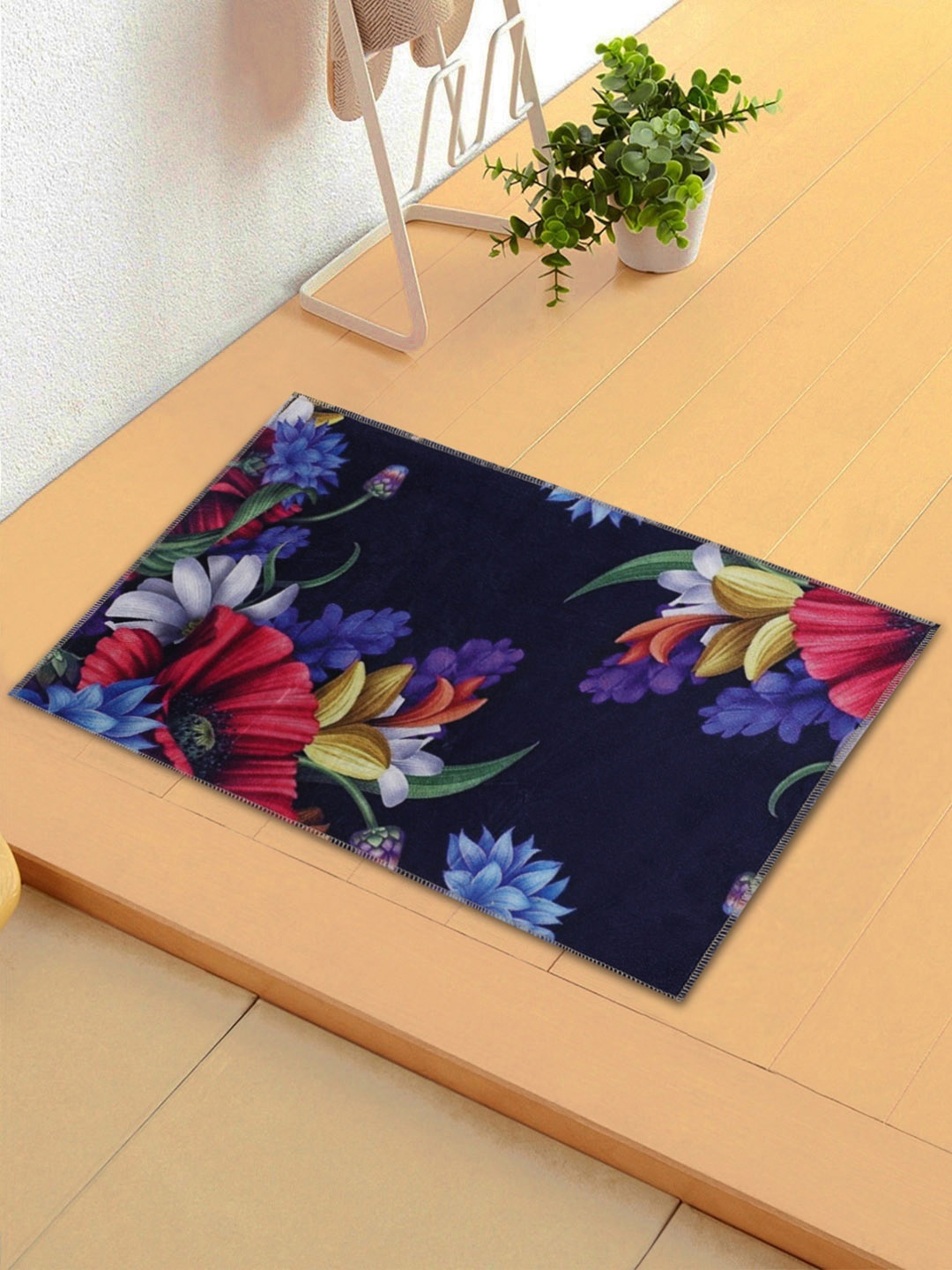 

ROMEE Navy Blue & Red Printed Anti-Skid Doormat