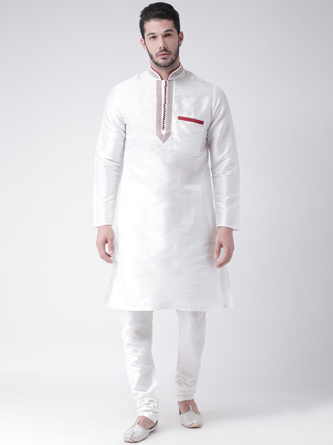 

SG LEMAN Men White Embroidered Kurta with Churidar