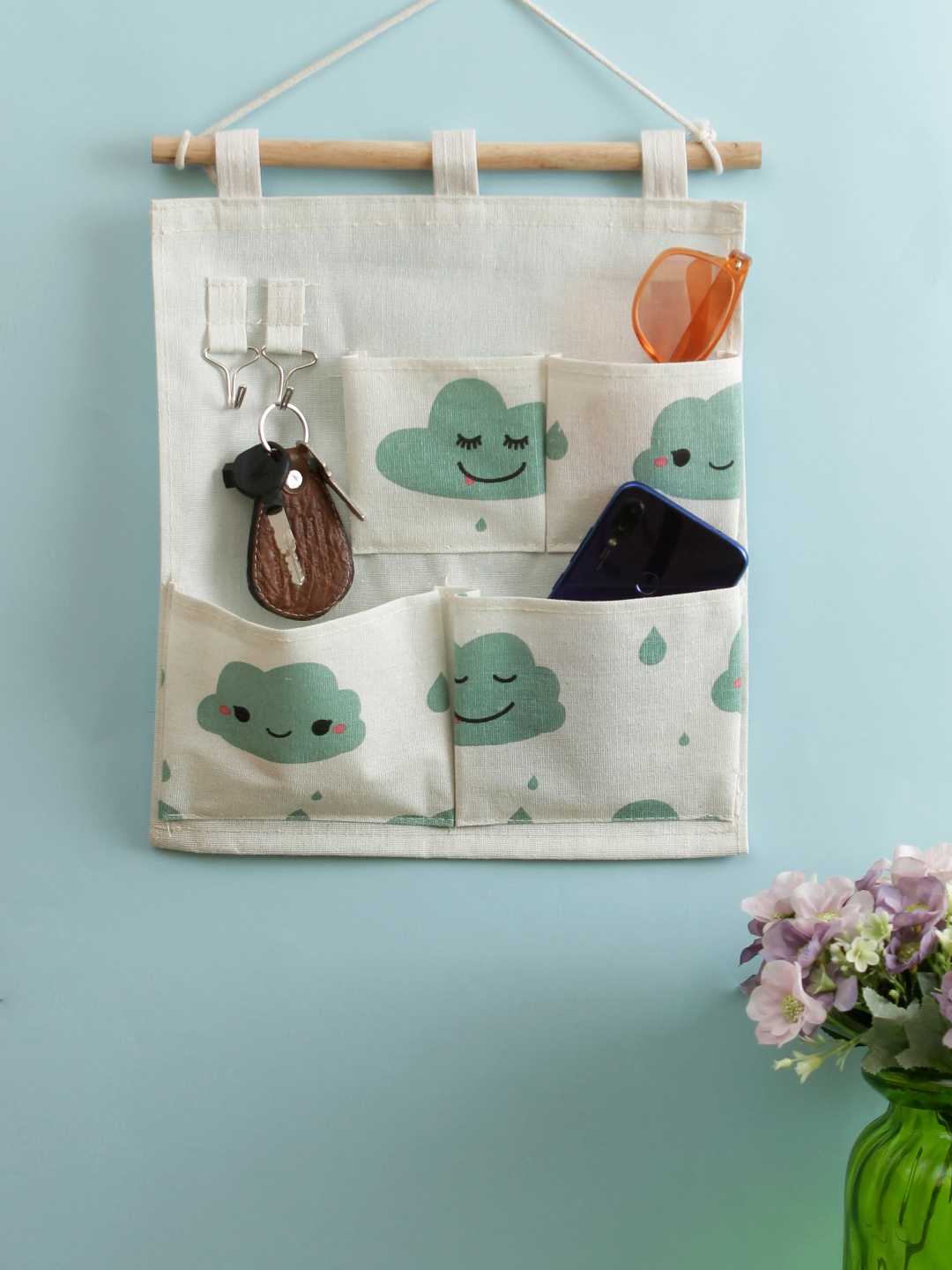 

Cortina White & Blue Printed Multi-Utility Wall Hanging Organiser