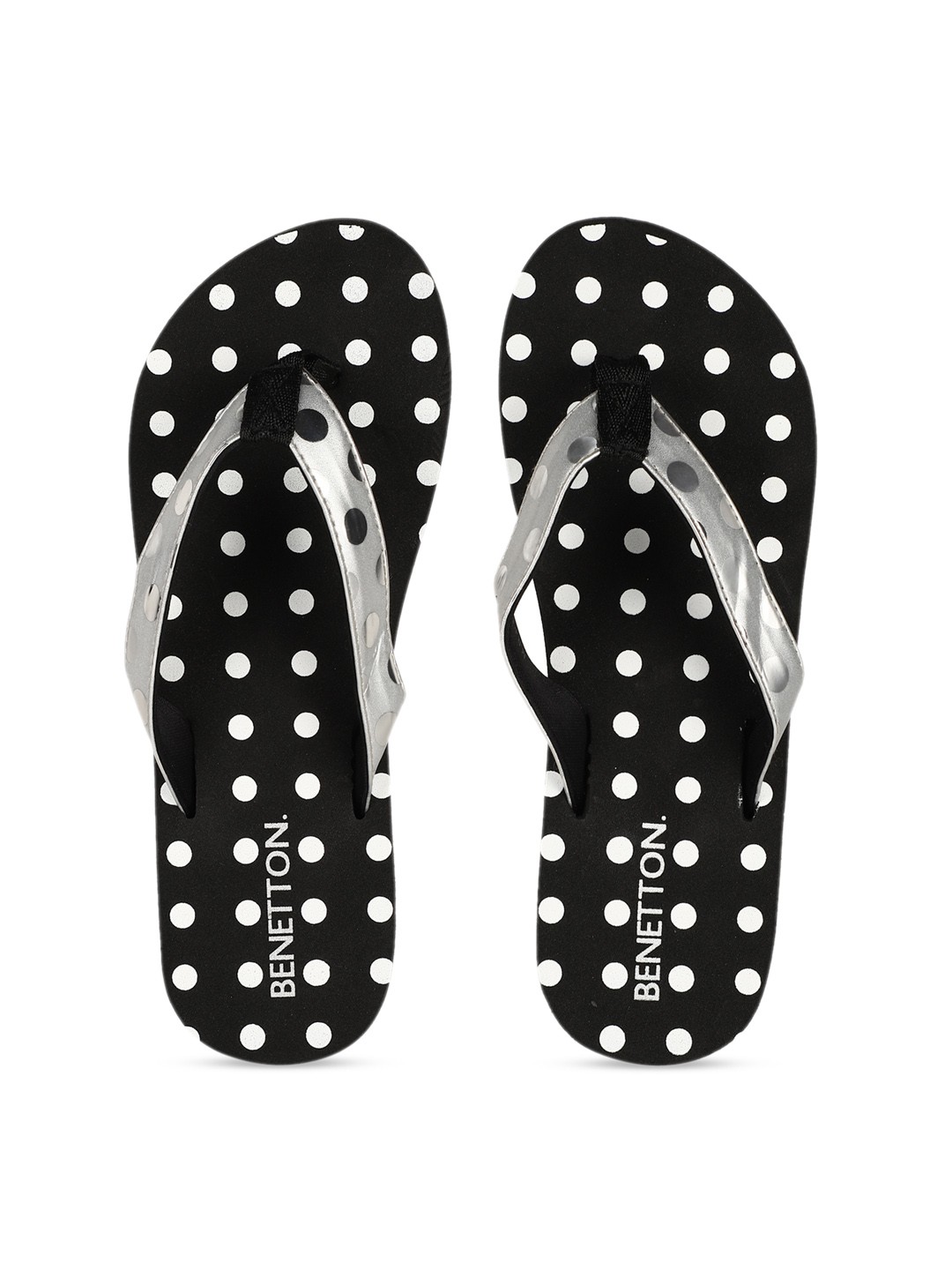 

United Colors of Benetton Women Black & Off-White Printed Thong Flip-Flops