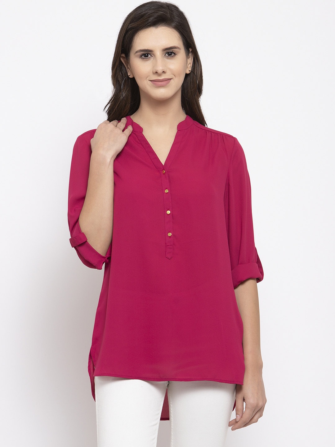 

Gipsy Women Maroon Solid High-Low Top
