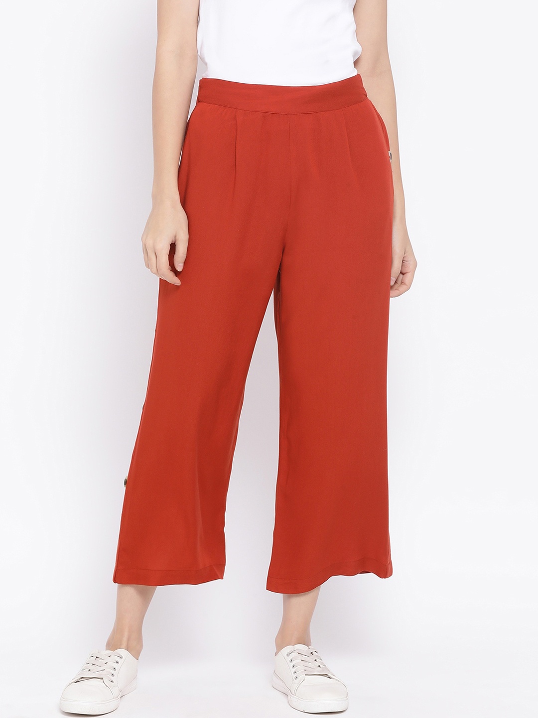 

Oxolloxo Women Rust Regular Fit Solid Culottes