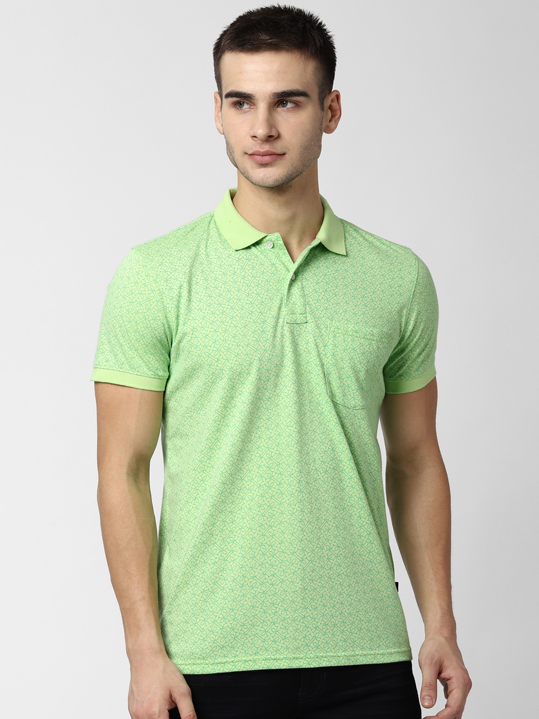 Peter England Casuals Men Green Printed Polo Collar T-shirt