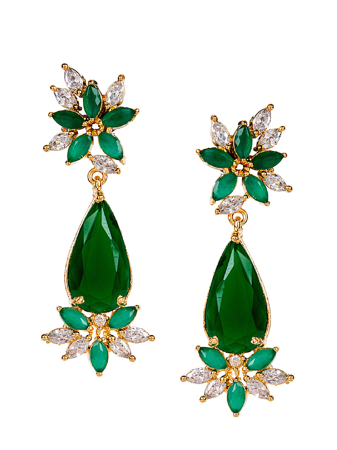 

Bhana Fashion Gold-Plated & Green Floral Drop Earrings