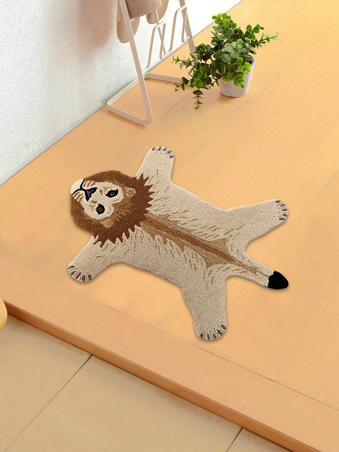 

ROMEE Beige & Brown Animal Shape Woolen Tufted Anti-Skid Doormat